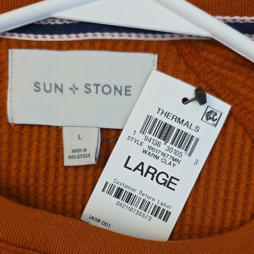 Sun And Stone Waffle Thermal Knit Top Unisex Large Rust Nwt - Picture 7 of 12